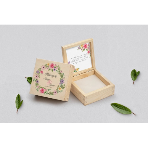 Pudełko na obrączki naturalne - Akwarelowe Wianki Motyw 5