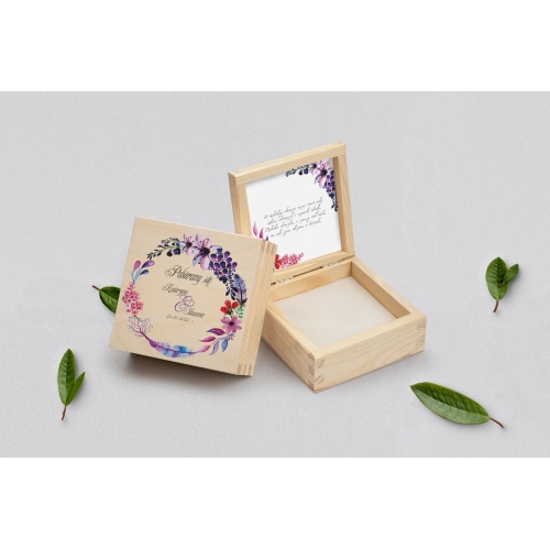 Pudełko na obrączki naturalne - Akwarelowe Wianki Motyw 7