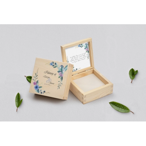 Pudełko na obrączki naturalne - Akwarelowe Wianki Motyw 8