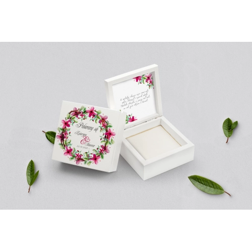 Pudełko na obrączki białe - Akwarelowe Wianki Motyw 2