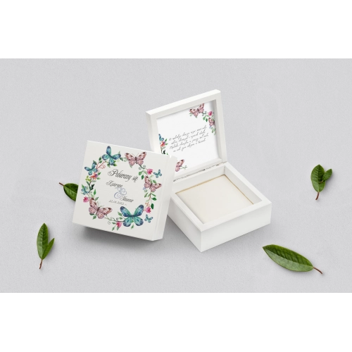 Pudełko na obrączki białe - Akwarelowe Wianki Motyw 3