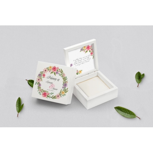 Pudełko na obrączki białe - Akwarelowe Wianki Motyw 5
