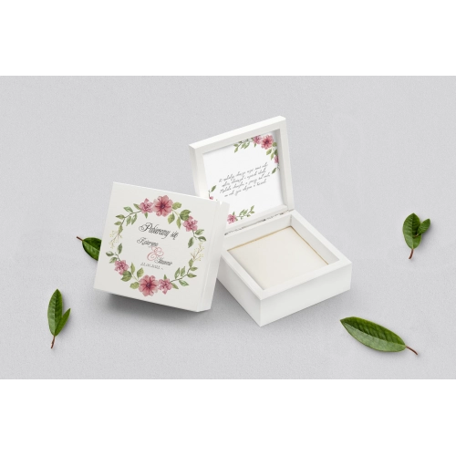 Pudełko na obrączki białe - Akwarelowe Wianki Motyw 6