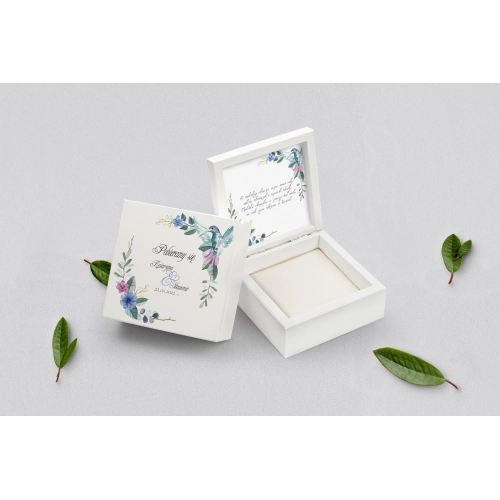 Pudełko na obrączki białe - Akwarelowe Wianki Motyw 8