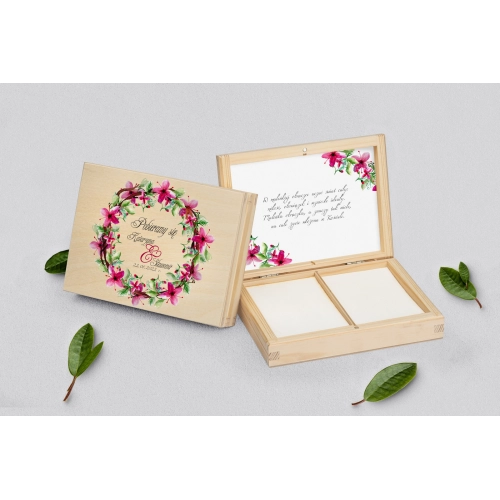 Pudełko na obrączki prostokątne naturalne - Akwarelowe Wianki Motyw 2