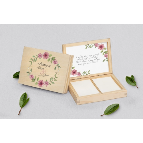 Pudełko na obrączki prostokątne naturalne - Akwarelowe Wianki Motyw 6