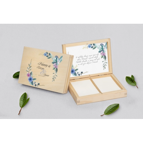 Pudełko na obrączki prostokątne naturalne - Akwarelowe Wianki Motyw 8