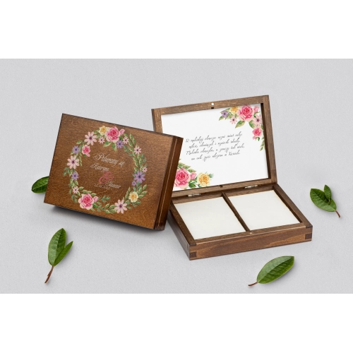 Pudełko na obrączki prostokątne brązowe - Akwarelowe Wianki Motyw 5
