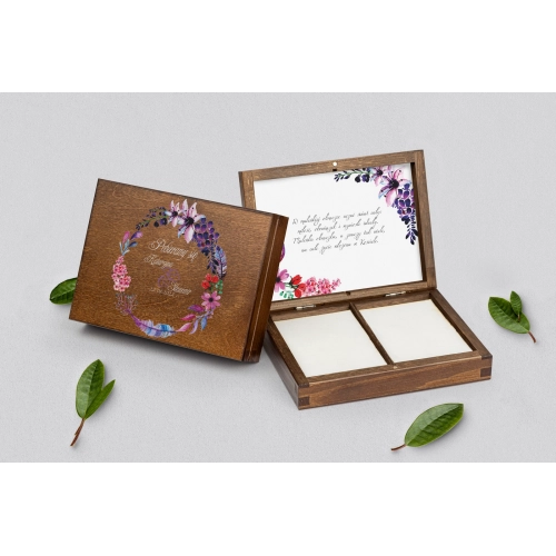 Pudełko na obrączki prostokątne brązowe - Akwarelowe Wianki Motyw 7