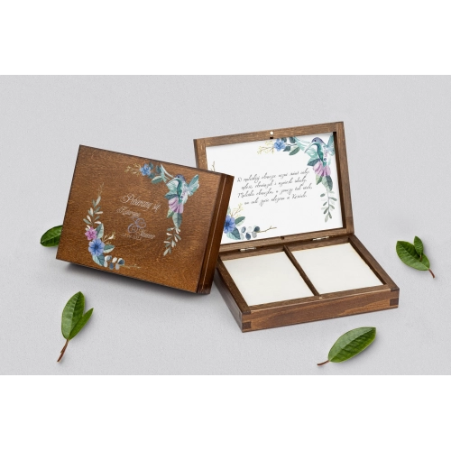 Pudełko na obrączki prostokątne brązowe - Akwarelowe Wianki Motyw 8