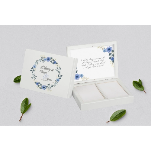 Pudełko na obrączki prostokątne białe - Akwarelowe Wianki Motyw 1