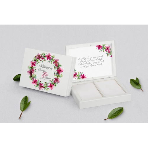 Pudełko na obrączki prostokątne białe - Akwarelowe Wianki Motyw 2