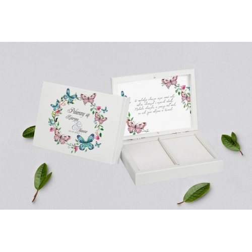 Pudełko na obrączki prostokątne białe - Akwarelowe Wianki Motyw 3