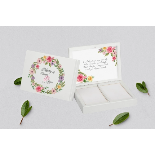 Pudełko na obrączki prostokątne białe - Akwarelowe Wianki Motyw 5