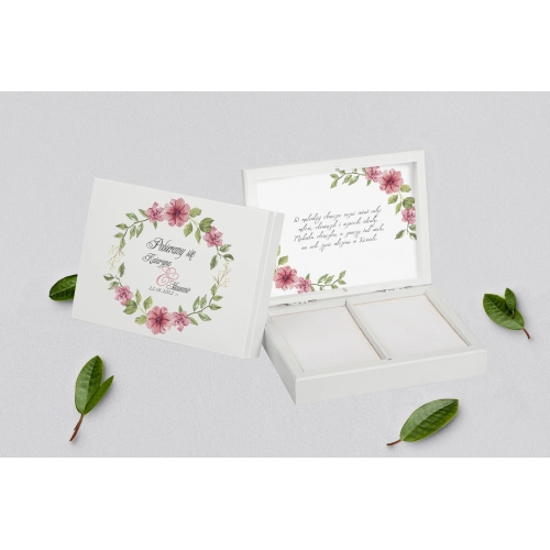 Pudełko na obrączki prostokątne białe - Akwarelowe Wianki Motyw 6