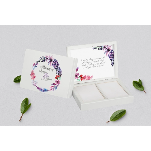 Pudełko na obrączki prostokątne białe - Akwarelowe Wianki Motyw 7