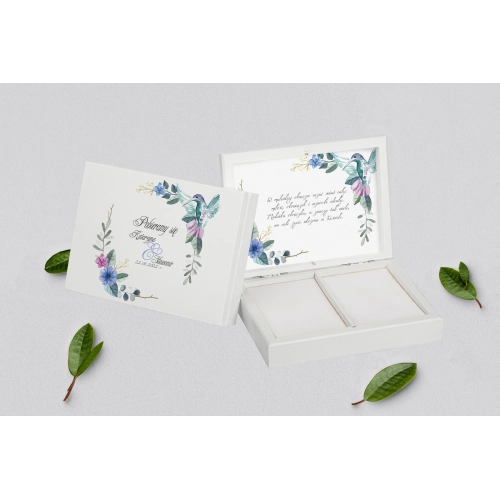 Pudełko na obrączki prostokątne białe - Akwarelowe Wianki Motyw 8