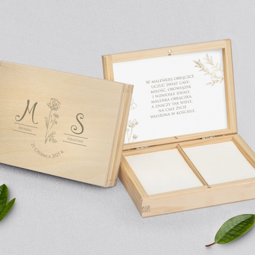 Pudełko na obrączki prostokątne naturalne - Fiori Motyw 2