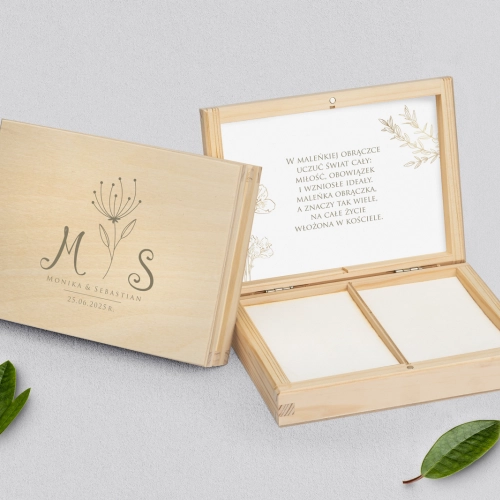 Pudełko na obrączki prostokątne naturalne - Fiori Motyw 3