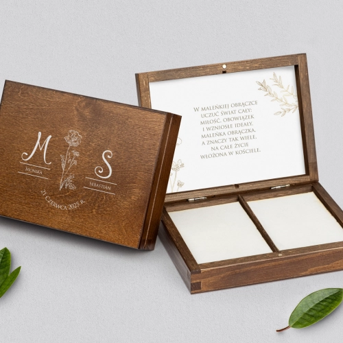 Pudełko na obrączki prostokątne brązowe - Fiori Motyw 2