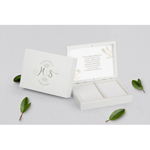 Pudełko na obrączki prostokątne białe - Fiori Motyw 1