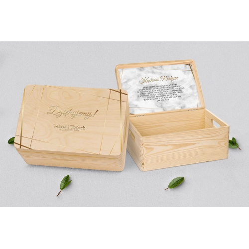 Skrzyneczka dla Rodziców - naturalna Marmur & Złoto - Motyw 2