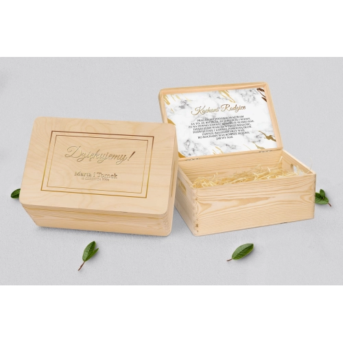 Skrzyneczka dla Rodziców - naturalna Marmur & Złoto - Motyw 3