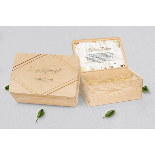 Skrzyneczka dla Rodziców - naturalna Marmur & Złoto - Motyw 5