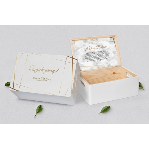 Skrzyneczka dla Rodziców - biała Marmur & Złoto - Motyw 2