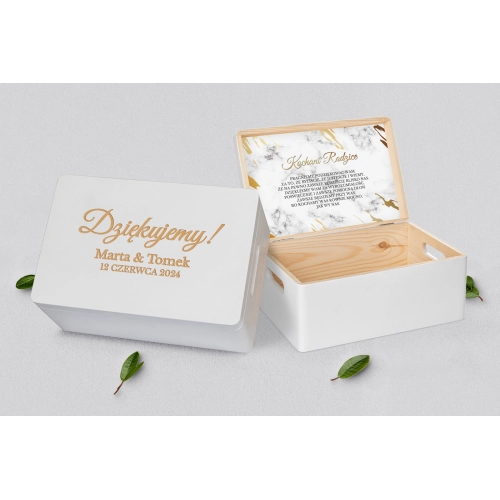 Skrzyneczka dla Rodziców - biała Marmur & Złoto - Motyw 3