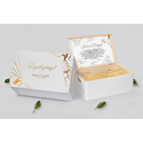 Skrzyneczka dla Rodziców - biała Marmur & Złoto - Motyw 4