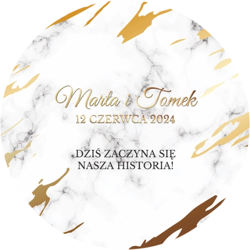 Topper na tort weselny - Marmur & Złoto - Motyw 3