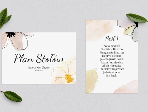 Plan Stołów - Karteczka Watercolor Wedding Motyw 1