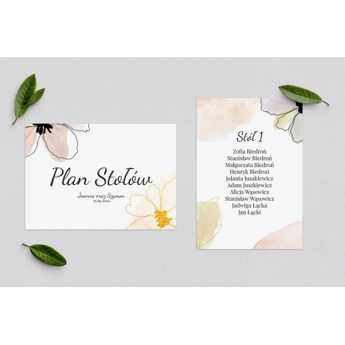 Plan Stołów - Karteczka Watercolor Wedding Motyw 1