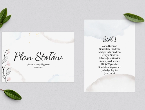 Plan Stołów - Karteczka Watercolor Wedding Motyw 3