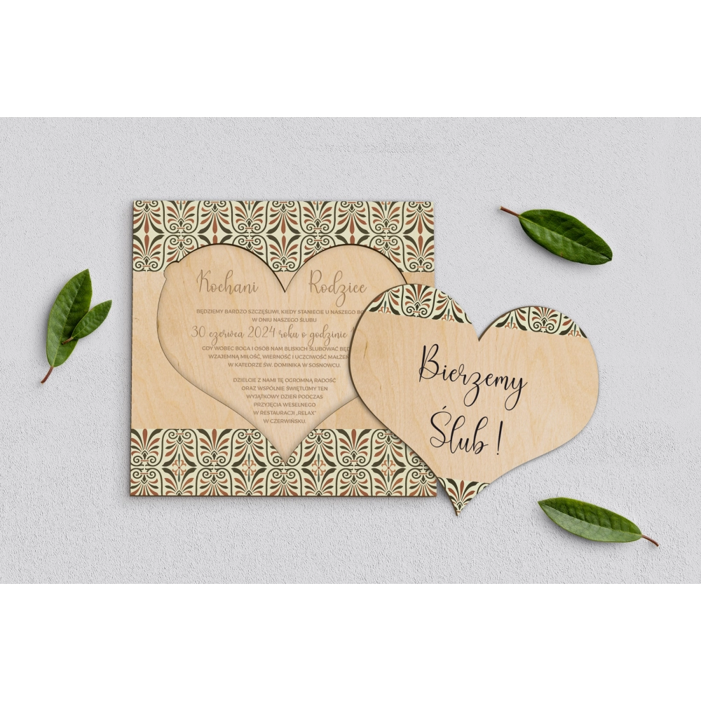 Drewniane Zaproszenie dla Rodziców - Vintage Motyw 3