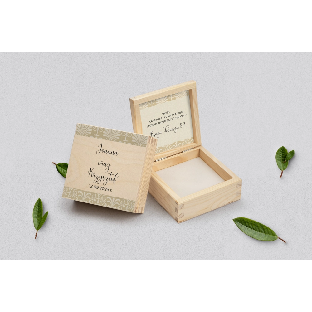 Pudełko na obrączki naturalne - Vintage Motyw 1