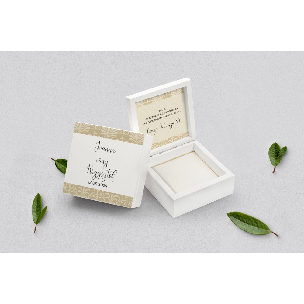 Pudełko na obrączki białe - Vintage Motyw 1