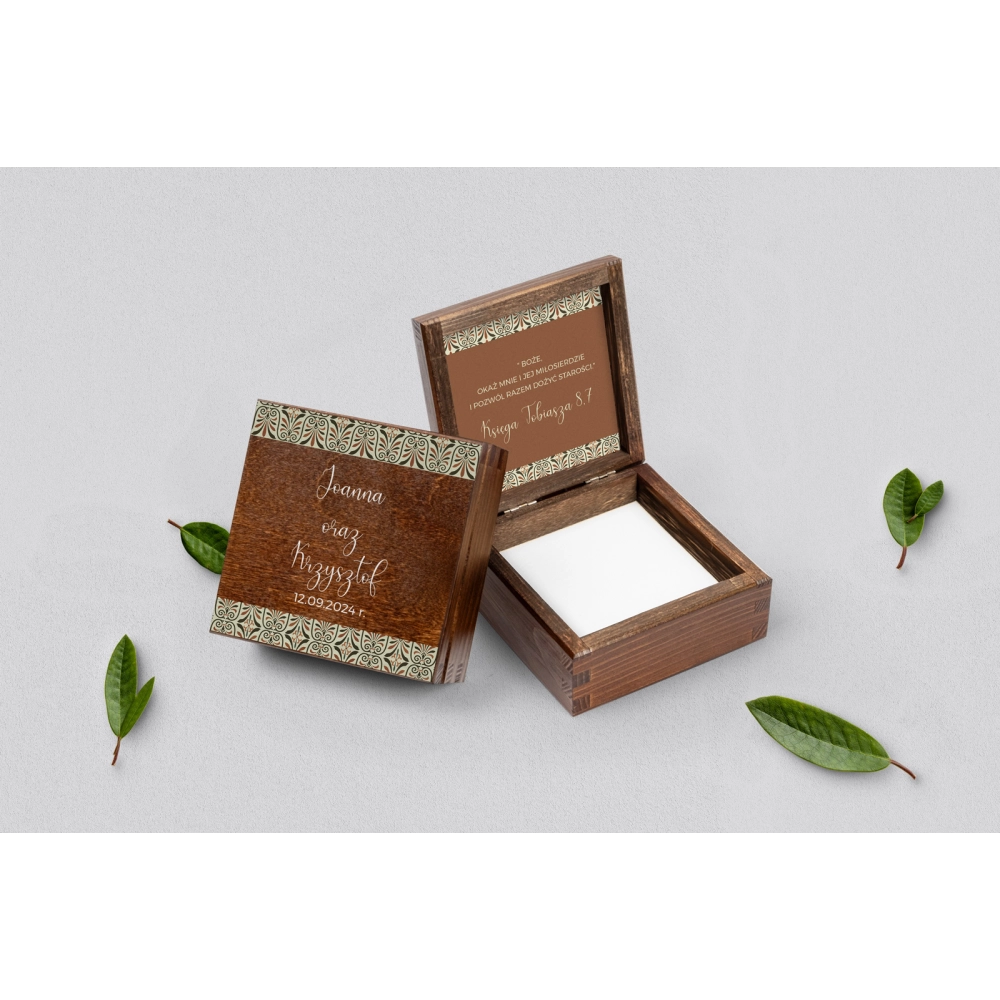 Pudełko na obrączki brązowe - Vintage Motyw 3