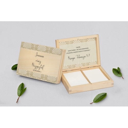 Pudełko na obrączki prostokątne naturalne - Vintage Motyw 1