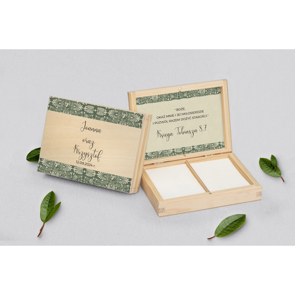 Pudełko na obrączki prostokątne naturalne - Vintage Motyw 2