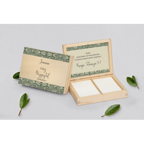 Pudełko na obrączki prostokątne naturalne - Vintage Motyw 2