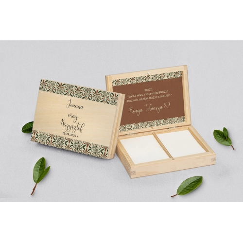 Pudełko na obrączki prostokątne naturalne - Vintage Motyw 3