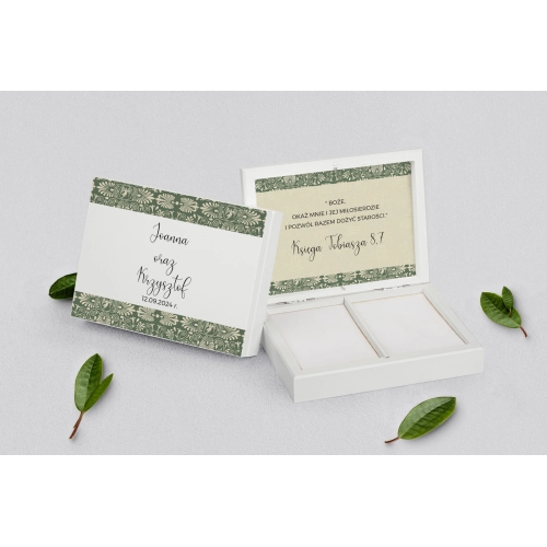 Pudełko na obrączki prostokątne białe - Vintage Motyw 2