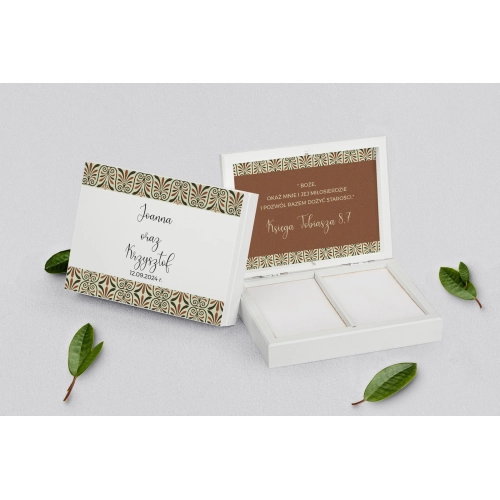 Pudełko na obrączki prostokątne białe - Vintage Motyw 3