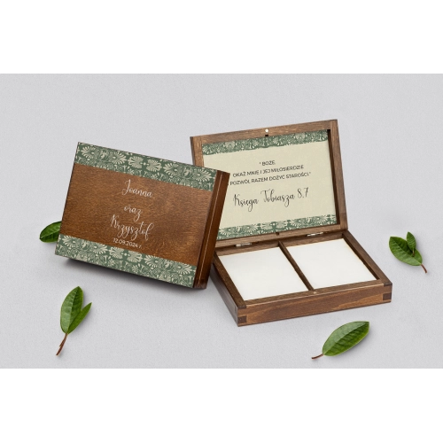 Pudełko na obrączki prostokątne brązowe - Vintage Motyw 2