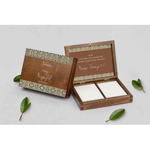 Pudełko na obrączki prostokątne brązowe - Vintage Motyw 3