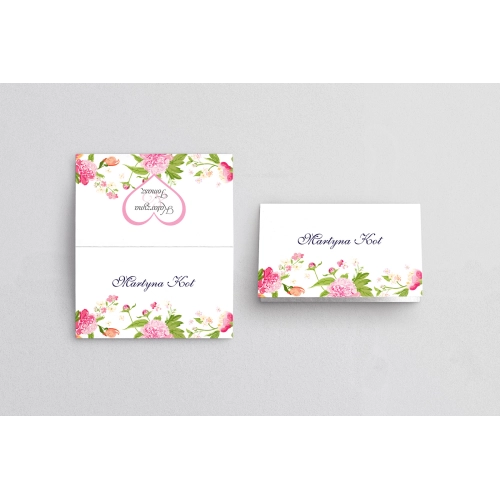 Winietki ślubne składane Serca Kwiat - Motyw 1