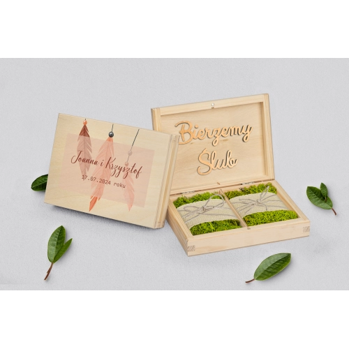 Pudełko na obrączki prostokątne naturalne - Butterflies - Motyw 1