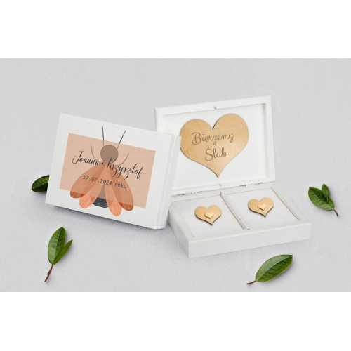 Pudełko na obrączki prostokątne białe - Butterflies - Motyw 2